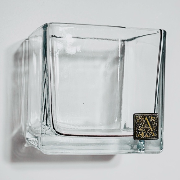 Aromatique Other - AROMATIQUE 4” Clear Glass Square Vase w Gold “A” - Makeup Brush or Pen Holder